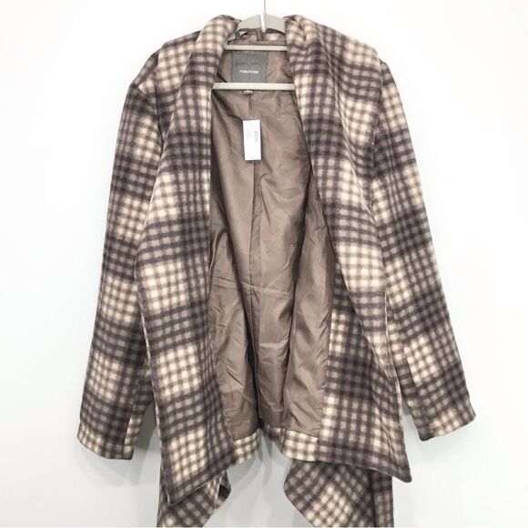 Maurices Brown Cream Plaid Drape Wrap Jacket NEW - Picture 5 of 16